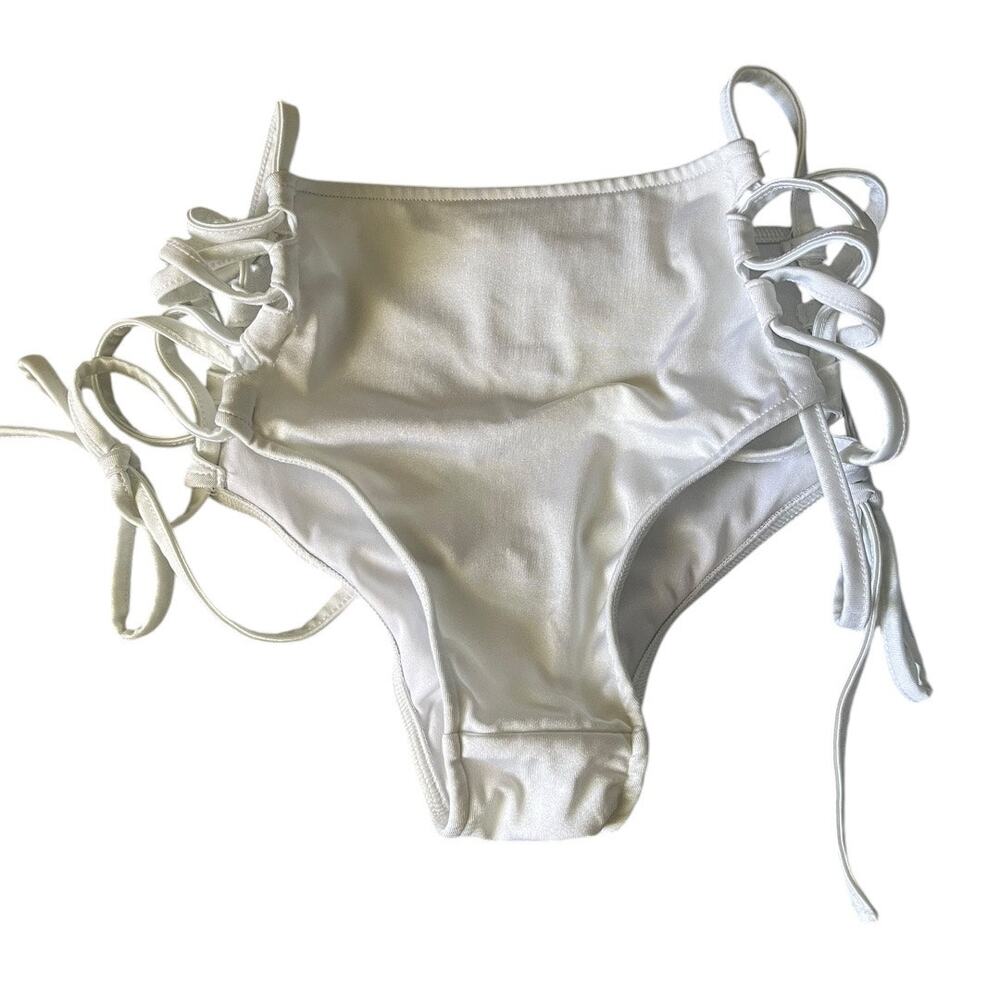 IHeartRaves Small strappy lace up side tie bottoms white satin feel